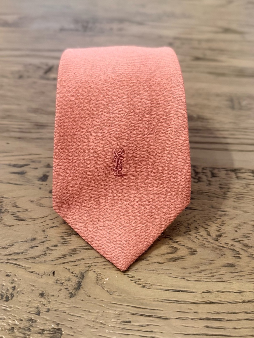 Yves Saint Laurent Coral Pink Silk Tie with Tonal YSL